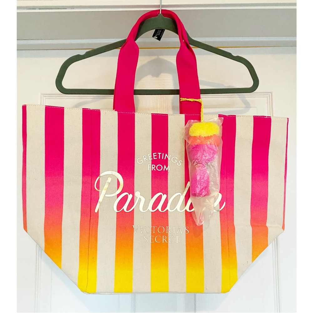 NWT Victoria’s Secret Greetings from Paradise Canvas Striped Beach Tote